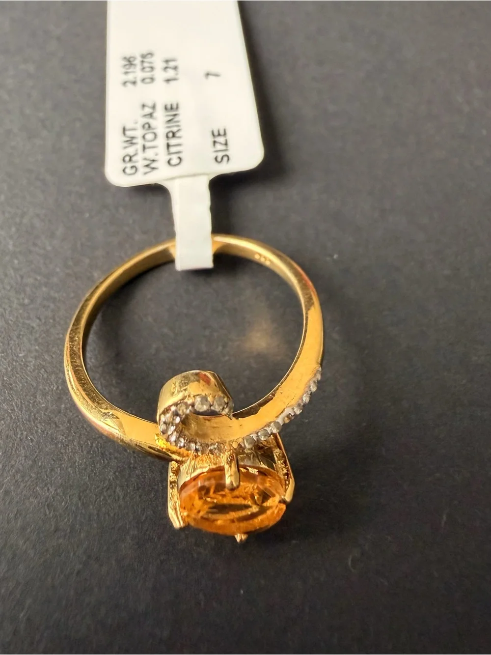 Genuine Citrine Ring with Pavé White Topaz Accent